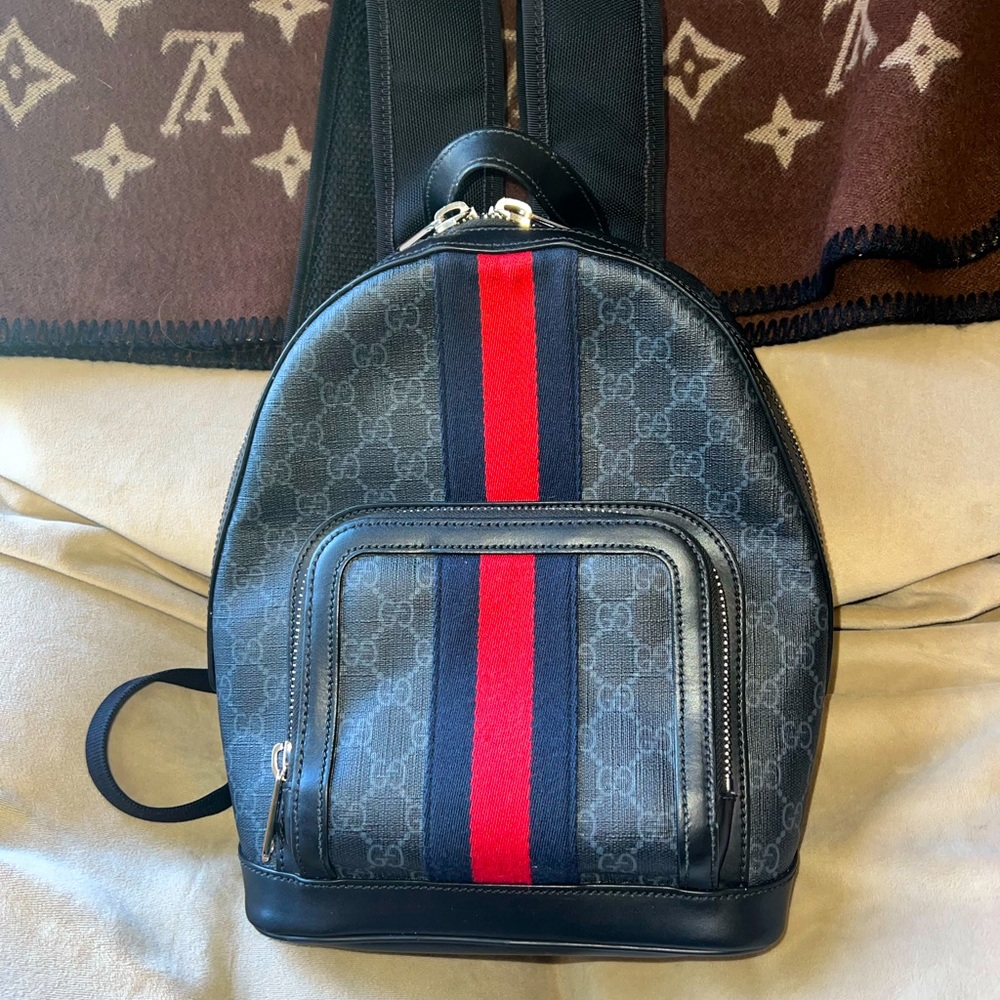 Gucci Web Ophidia Backpack in GG Supreme Canvas and Leather.